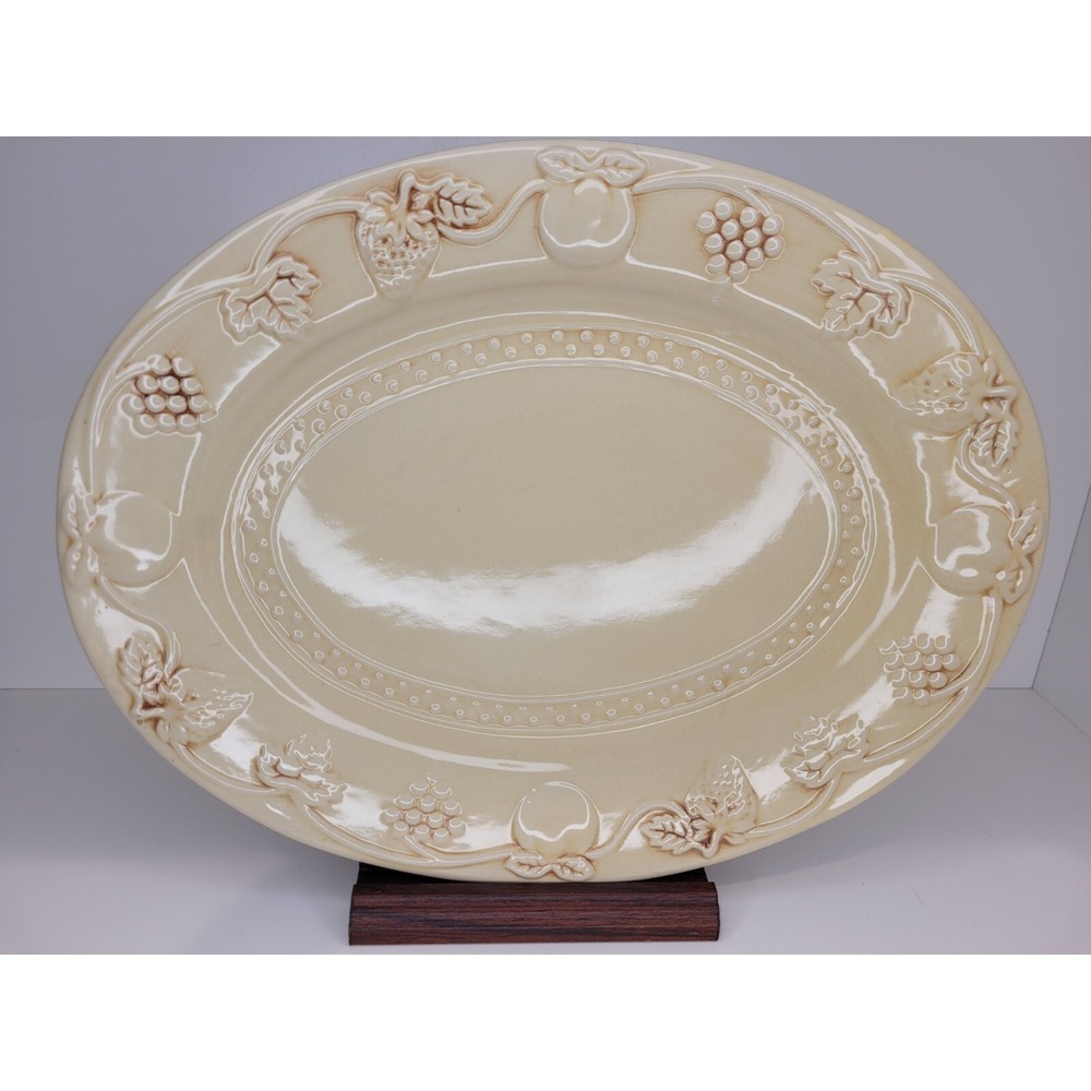 Vintage Embossed Fruit Design Stoneware Platter Plate: Gibson 13‎ 3/4" x 10 5/8"